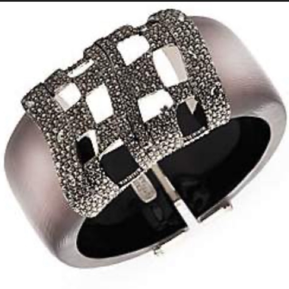 ALEXIS BITTAR • NEW Modern Lucite Oxidized Silver Checkerboard Hinged Bracelet - Picture 7 of 16